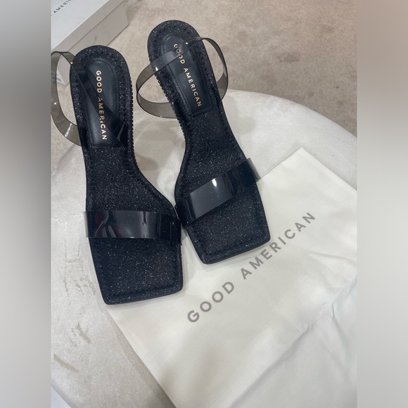 SOLD!!! Good American Black Glitter Heels - Picture 1 of 6